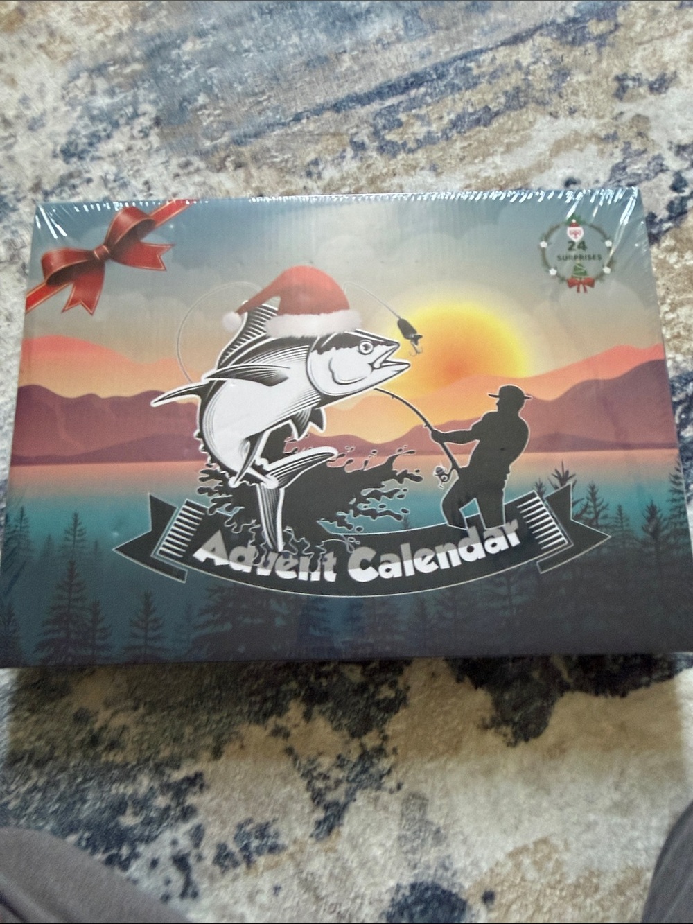 Fishing-Themed Advent Calendar with Sunset Artwork